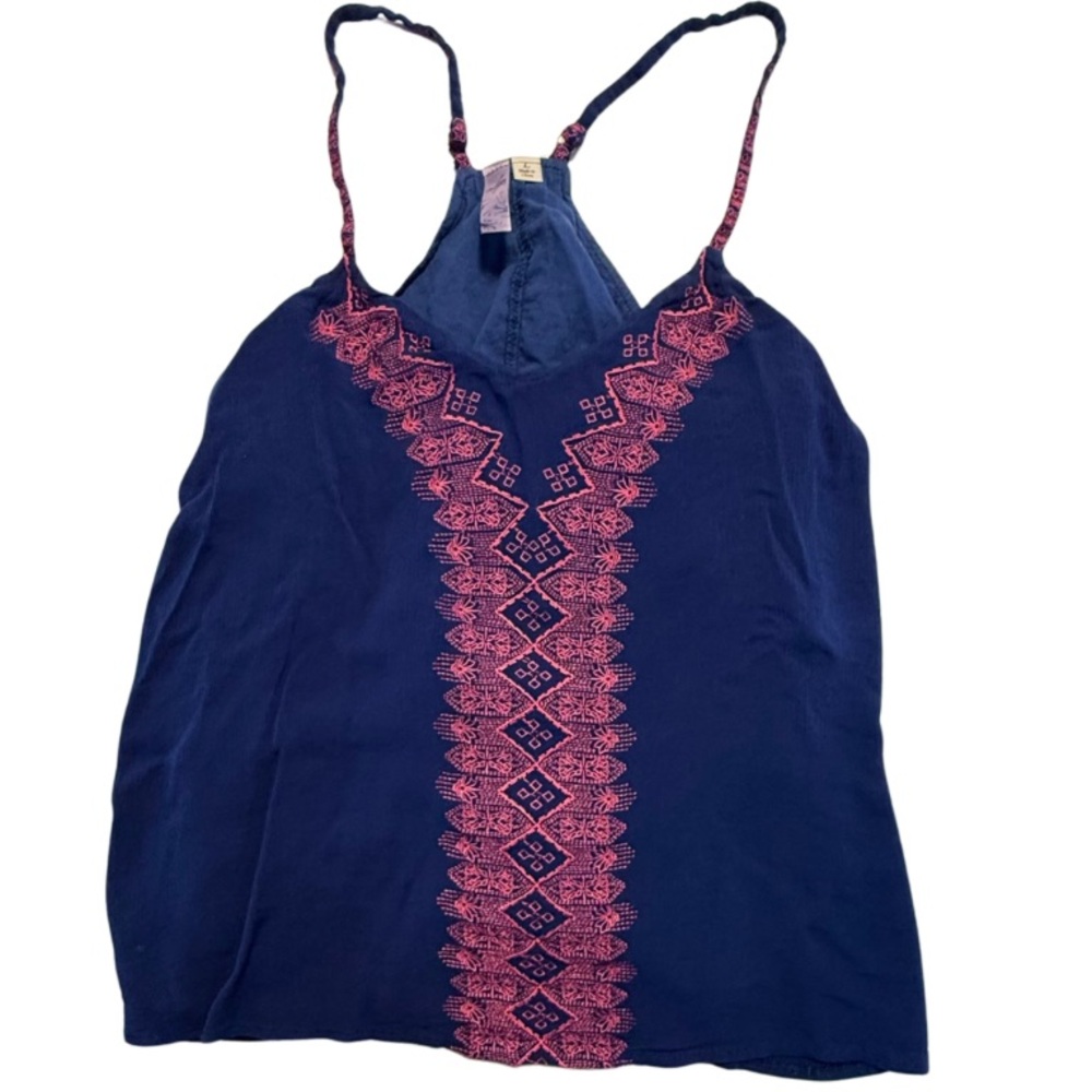 Alya Blue And Pink Strappy Tank Top Large Boho Festival Flowy